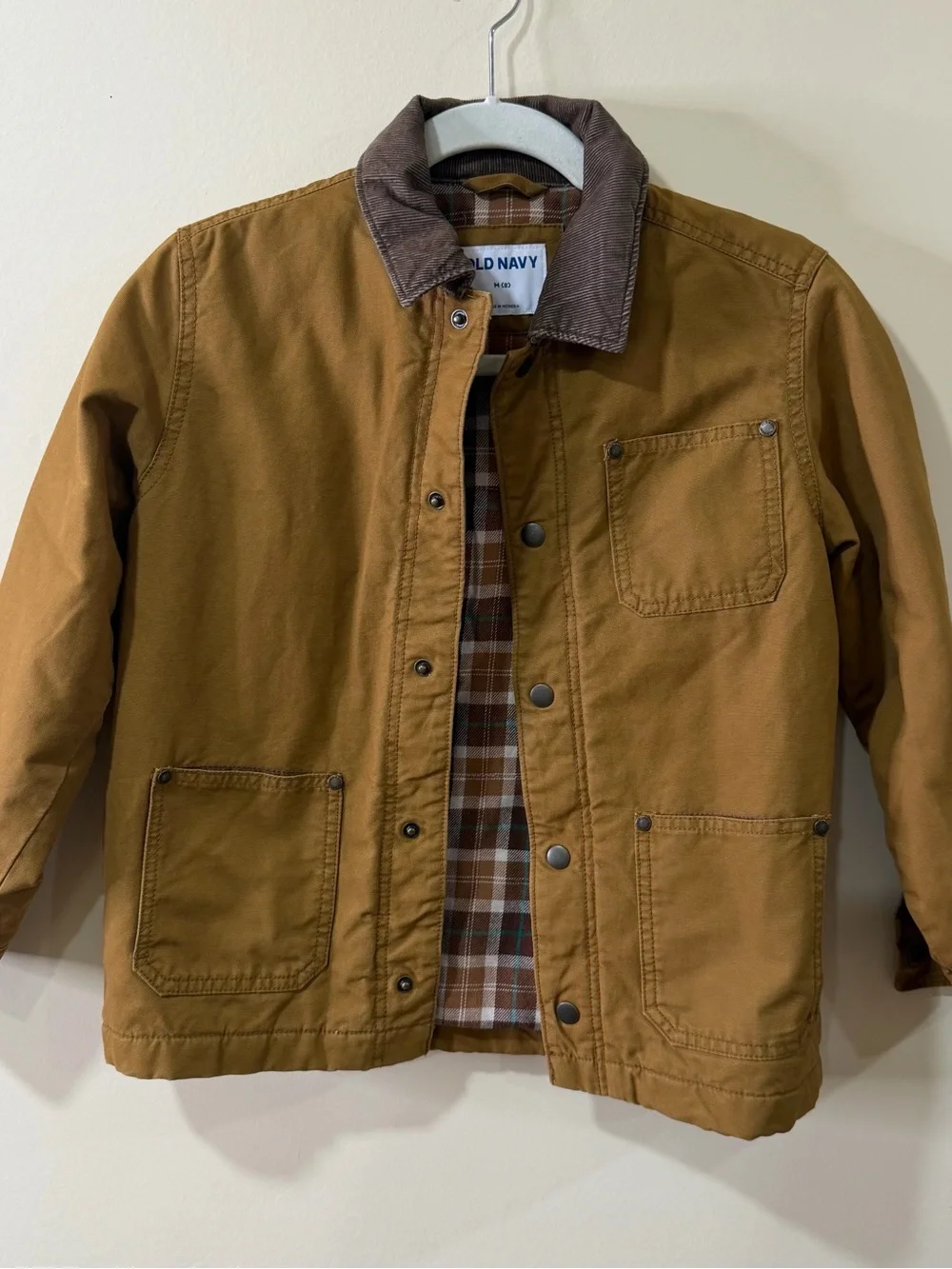 Size 8 Medium Old Navy Brown Kids' Canvas Jacket with Dark Brown Corduroy Collar